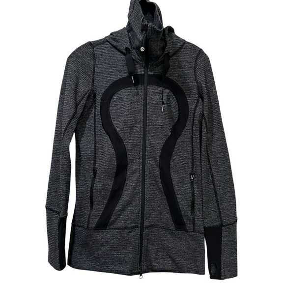 Lululemon 4 Stride Zip Up Jacket Hoodie Black Gray Long Sleeve Active Wear Y4 - Picture 1 of 7
